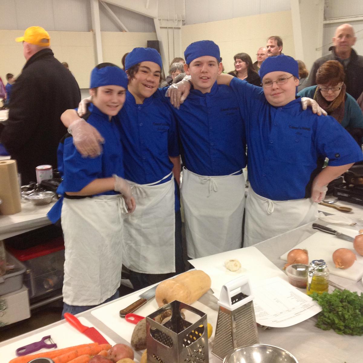 Four boys of the Camels Hump Middle School during the Jr Iron Chef VT competition Four boys of the Camels Hump Middle School during the Jr Iron Chef VT competition