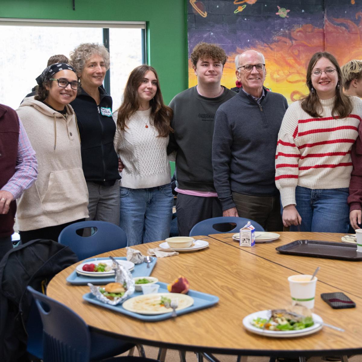 Vermont Secretary of Agriculture, Food and Markets Anson Tebbetts, Shelburne Farms Institute for Sustainable Schools Farm to School Director Betsy Rosenbluth, and U.S. Senator Peter Welch join Montpelier High School students for a local lunch Vermont Secretary of Agriculture, Food and Markets Anson Tebbetts, Shelburne Farms Institute for Sustainable Schools Farm to School Director Betsy Rosenbluth, and U.S. Senator Peter Welch join Montpelier High School students for a local lunch.